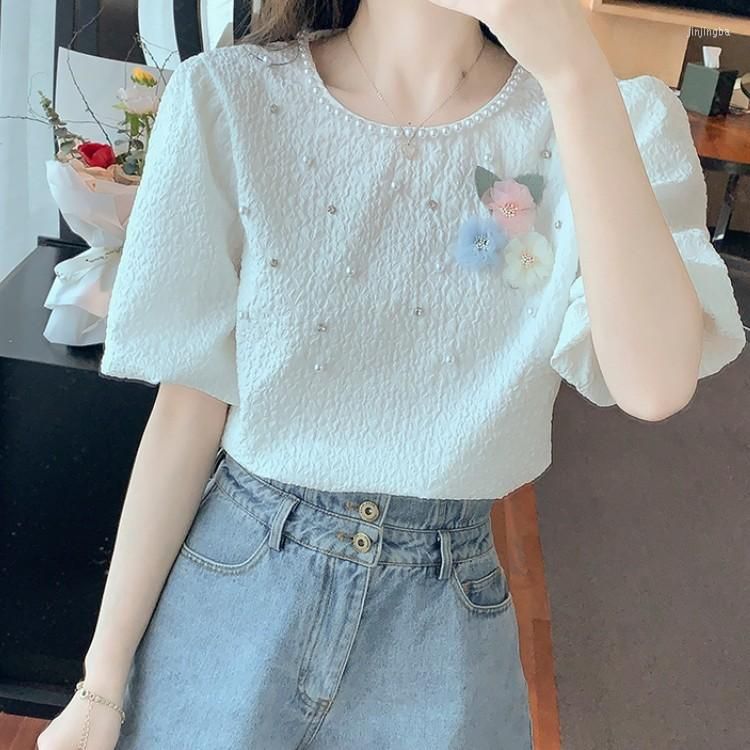 Blusas Para Mujeres Fashion Chiffon Chiffon Camiseta Ropa Para Mujeres 2023 Summer Elegante Flores 3D Manga Casual Blusa Blanca De 15,72 € | DHgate