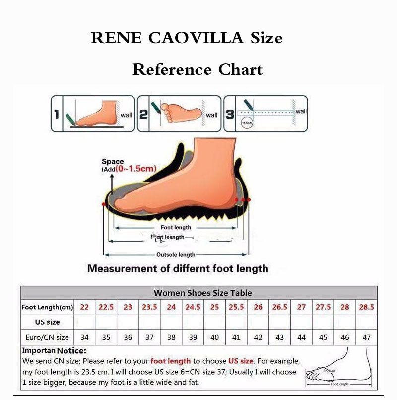 Rene Caovilla Referensstorleksdiagram