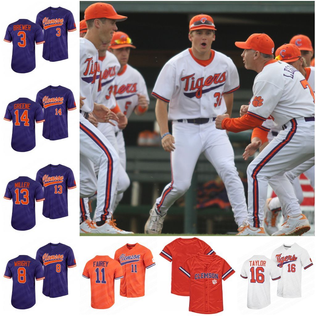 Clemson Tigers Baseball Jersey Blake Wright College Orange Full-Button #8