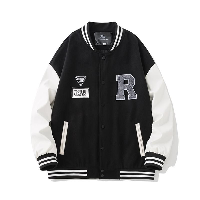 Hip Hop College Jackets Mens Furry Stars Letters Embroidery