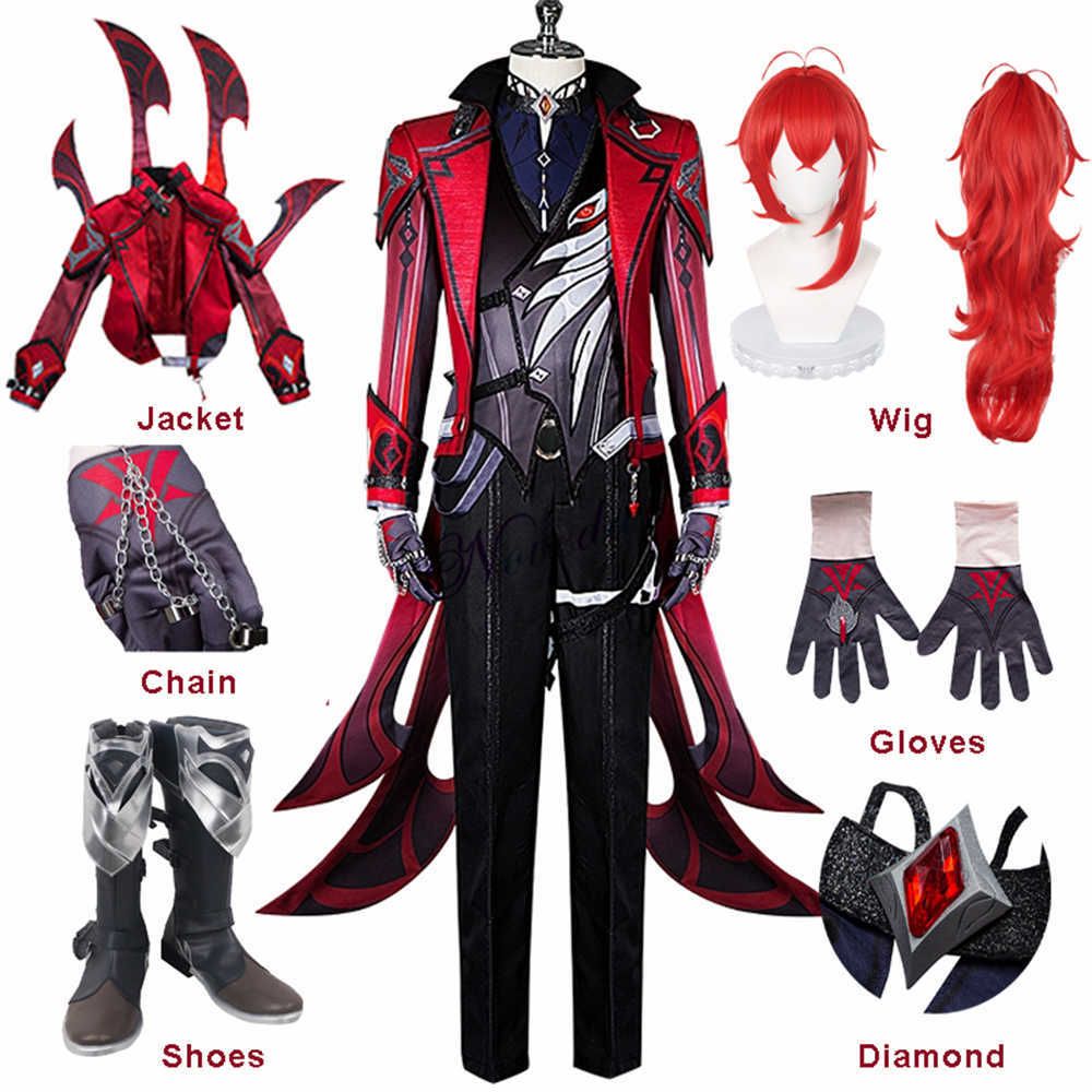 Genshin Impact Diluc Ragnvindr Cosplay Costume Vision Accessories