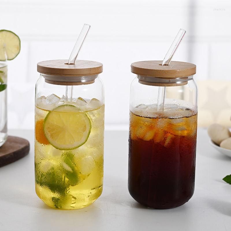  Glass Cups with Lids and Straws 4pcs Set, 16oz Can