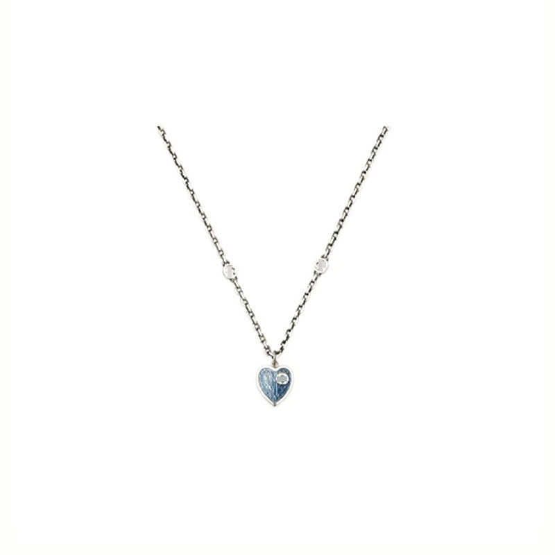 Blue Heart-shaped Enamel Necklace-925