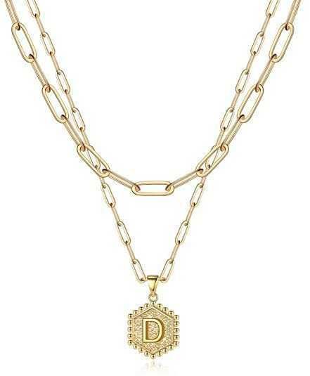 Collane girocollo a strati color oro vintage per semplice collana con ciondolo a 26 lettere regolabile iniziale gioielli da donna_voghion.com