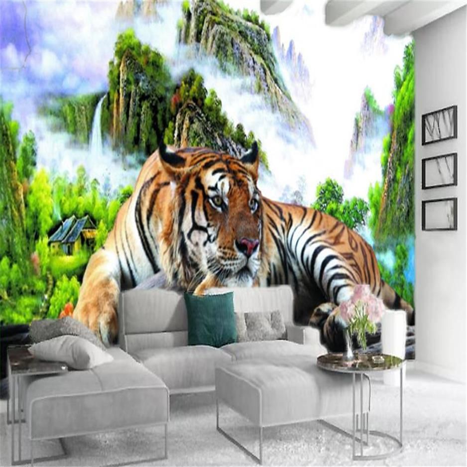 Papel de parede de foto personalizado Papéis de parede de tigre 3D mural  quarto sala de estar sofá TV pano de fundo 3D murais de parede rolo de  papel