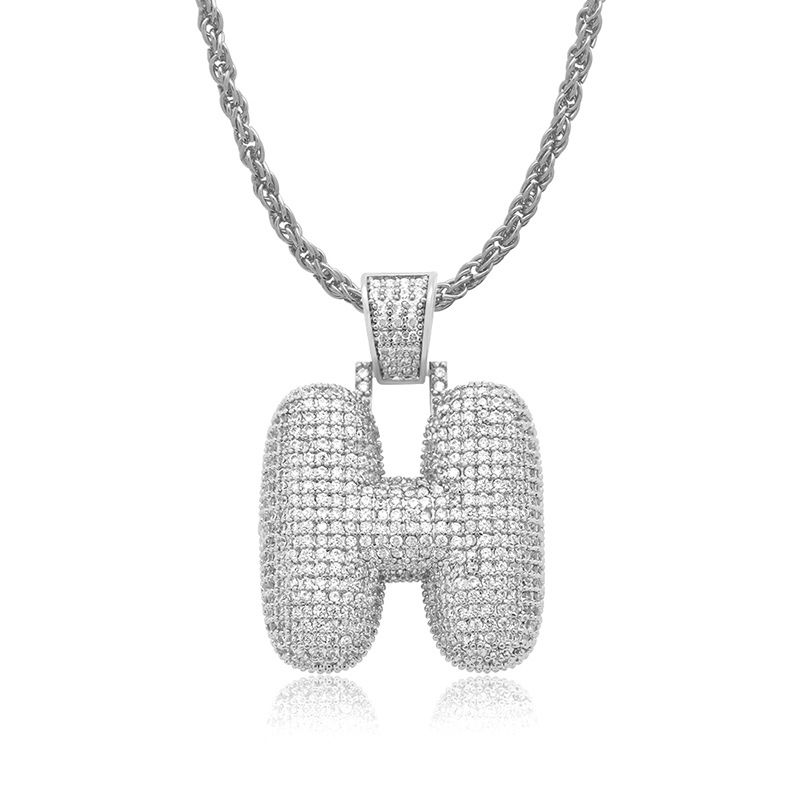 Letter H Silver White CZ