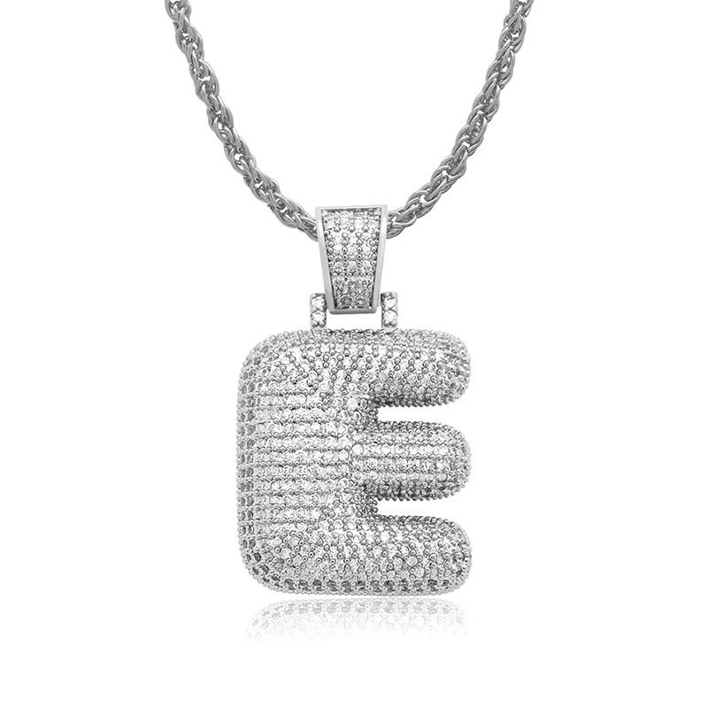 Letter E Silver White CZ