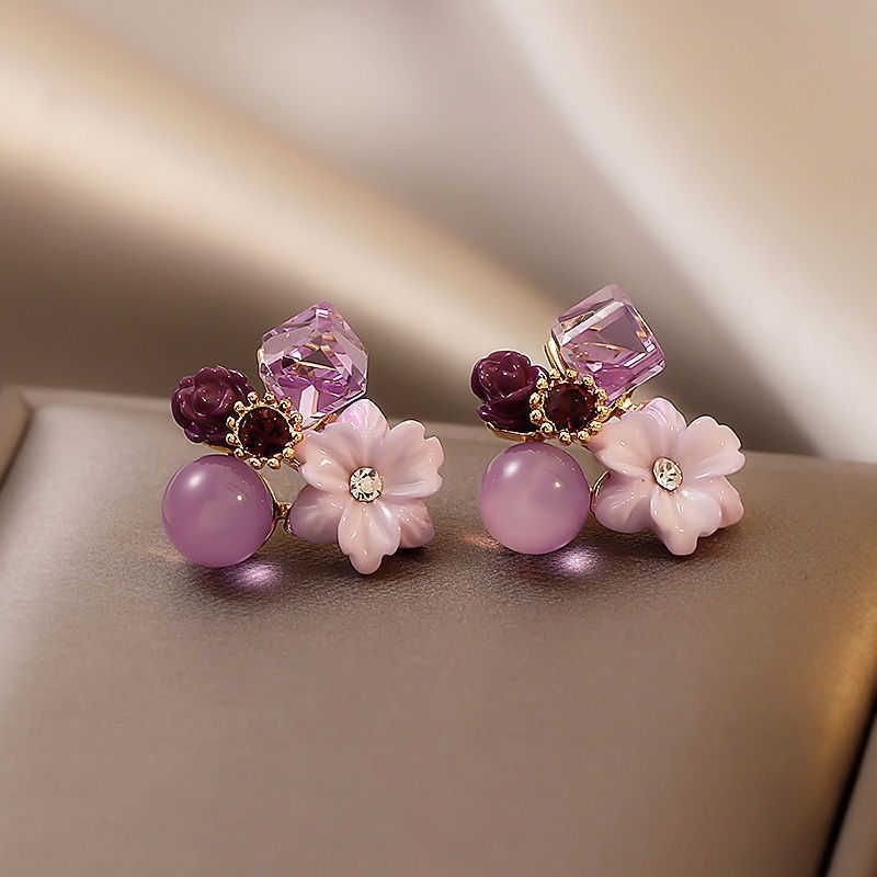 Charm 2022 Bijoux de mode coréens Noble Violet Cristal Fleur d Boucles d'oreilles pour femme Fête de mariage Filles Élégance Ensemble_voghion.com