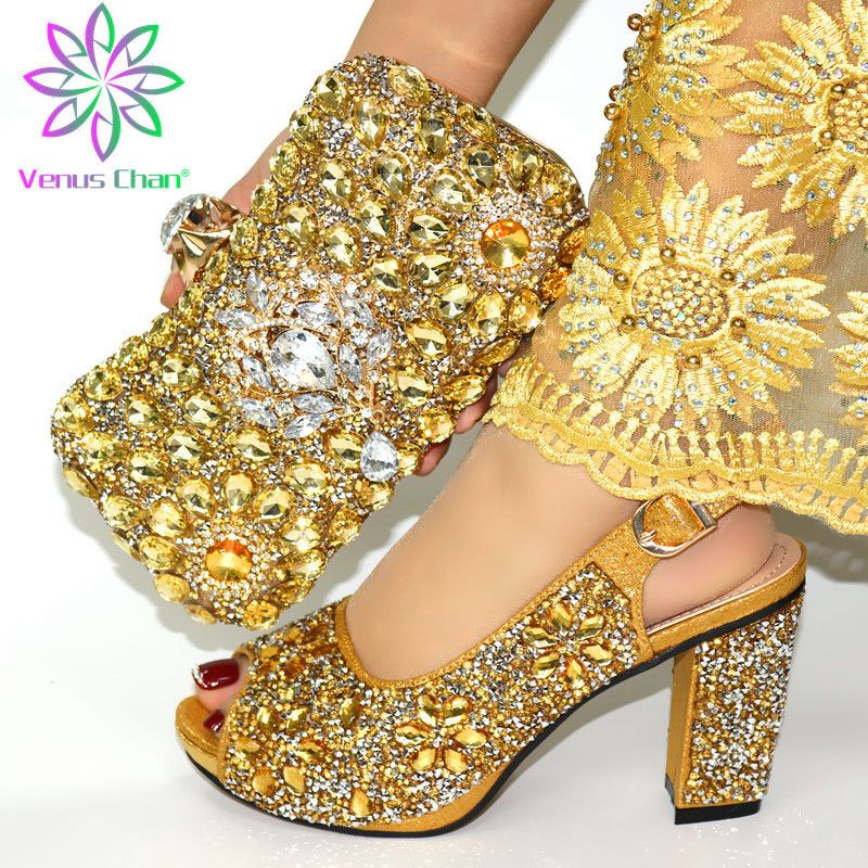 gold shoe bag