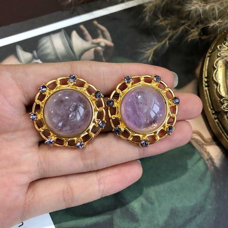 OM41 Orecchini di ago d'argento in pietra viola