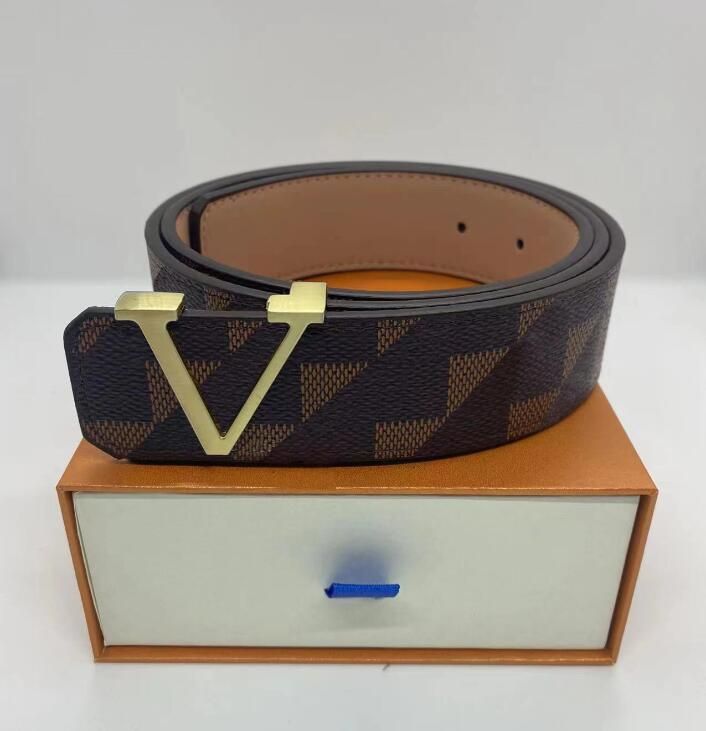 #7 Gold Buckle+brown Grid Belt