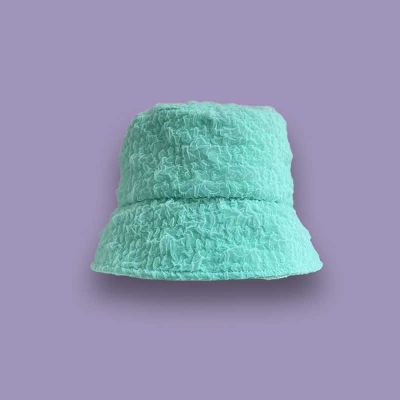 Wide Brim Hats Seersucker Solid Color Bucket Hat Japanese Niche Texture