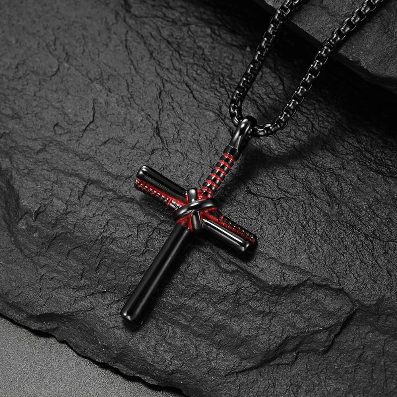 Ketten Herren Kreuz Halskette Edelstahl Baseballschläger Anhänger Box Kette Christen Männlich Religiöser Schmuck Geschenk_voghion.com