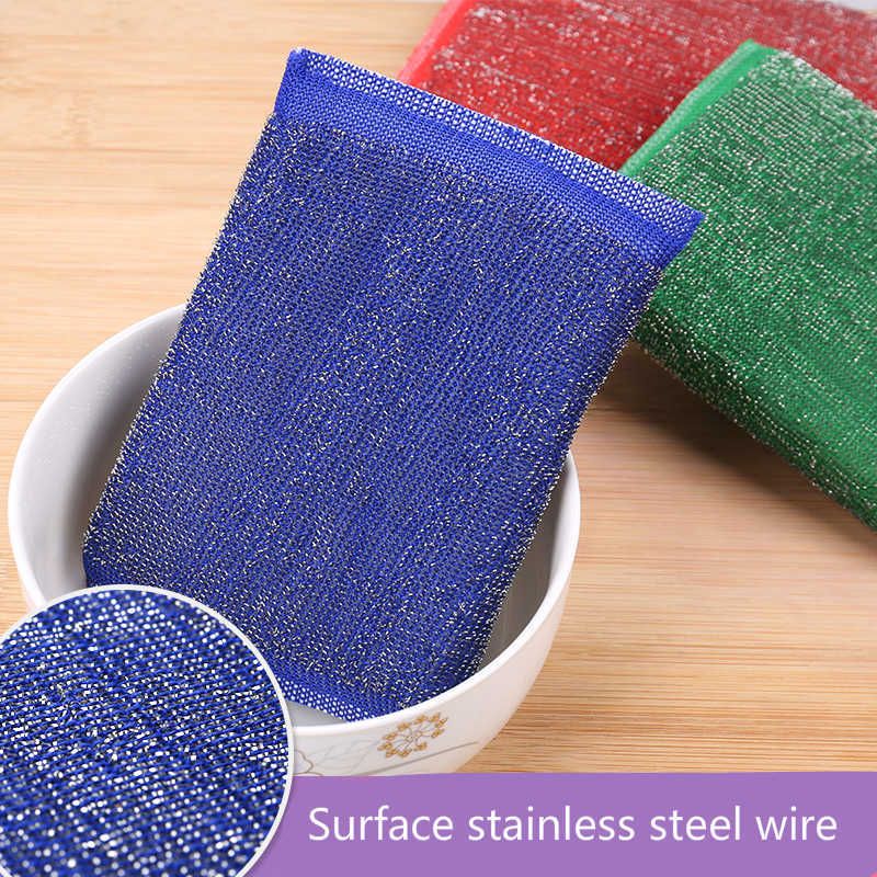 Bowl Dish Pot Steel Wire Sponge Cleaning Scrubber Scouring Pads 4 Pcs