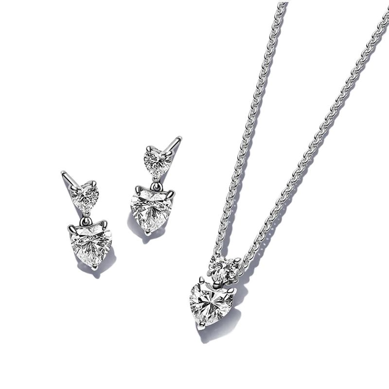 Catene 2023 Festa della mamma Alta qualità S Sterling Sier Shiny Double Heart Gioielli Set regalo Donna Moda Semplice_voghion.com