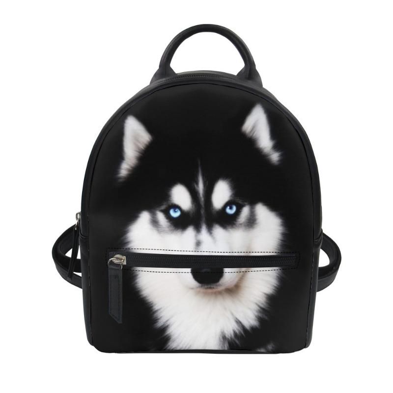 School Bags Dog Design Women Small Backpack Fashion PU Leather For