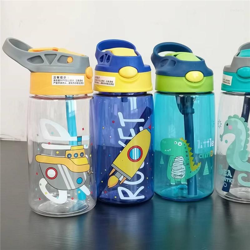 480ML Kids Water Bottle with Straw for School Leakproof Creative