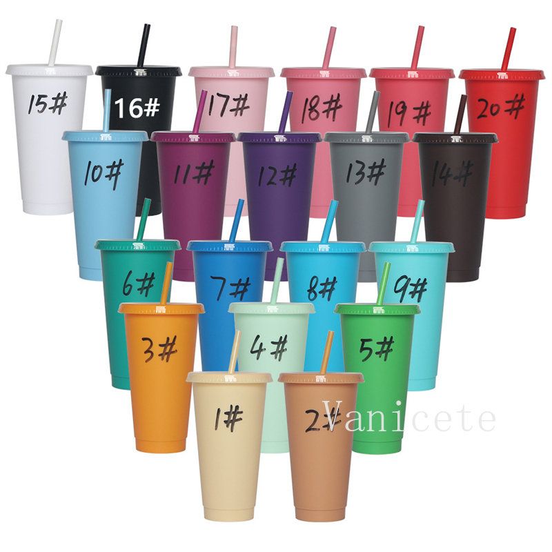 Pure Color Simple Flat Cover Plastic Tumblers Office Leisure Home