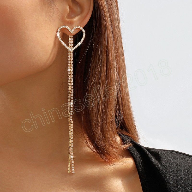 Korean Fashion Rhinestone Love Heart Long Drop Earrings For Women  Temperament Dangle Earrings Jewelry Wed Accessories From Chinaseller2018,  $2.17