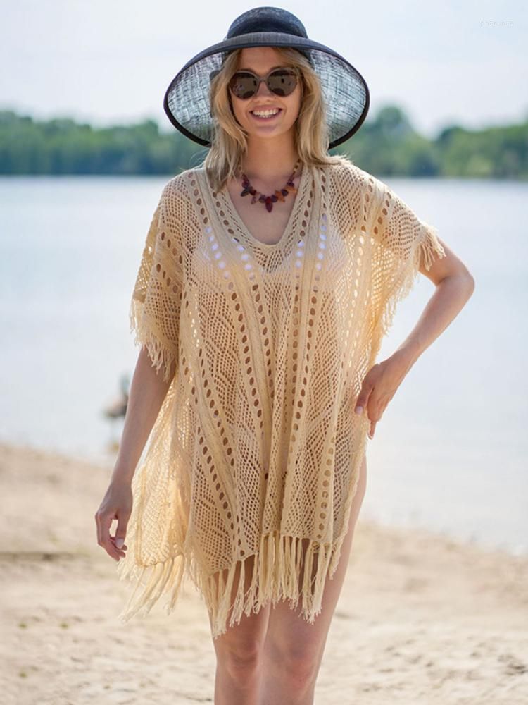 beige crochet dress