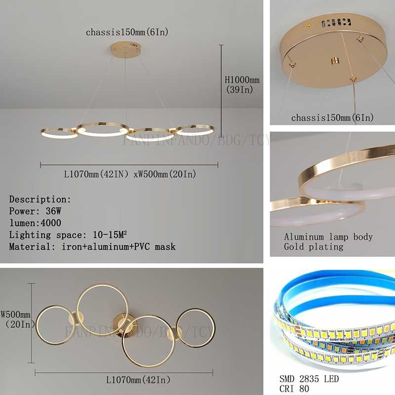 Gold Pating 107 cm Dimmable z zdalnym