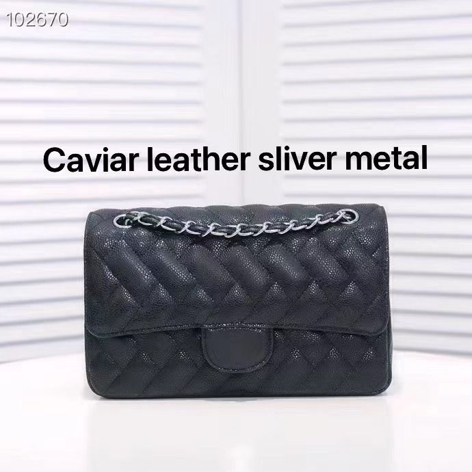 25cmCF cuir caviar métal argenté