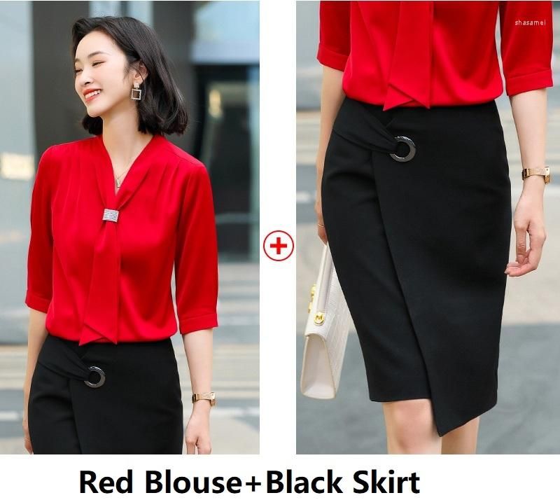 Red Blouse Skirt Set