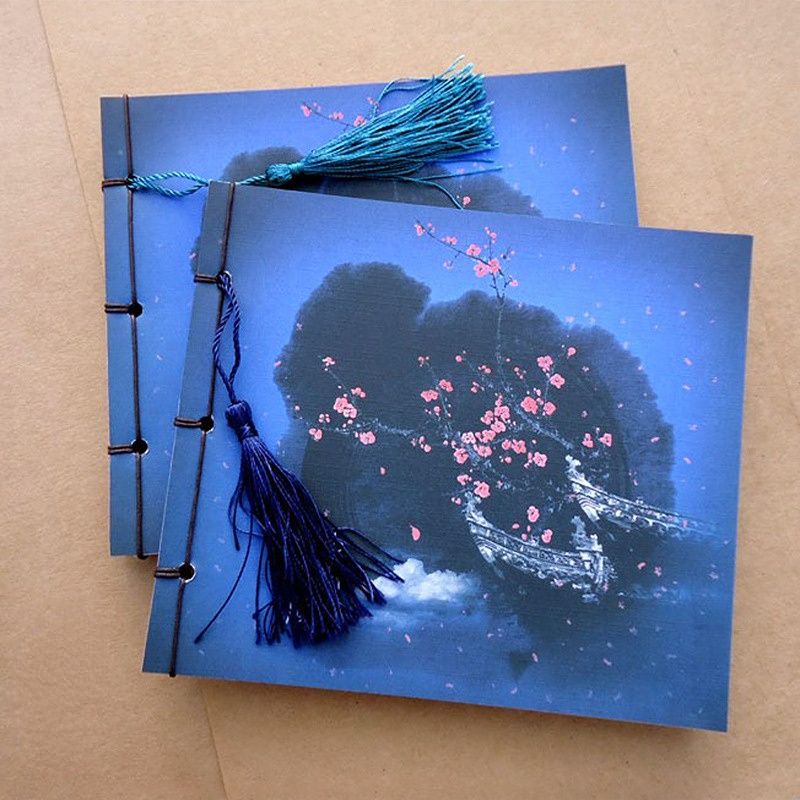 Chinese Style Blue Rose Color Diary Note Book Tassel Stationery Retro