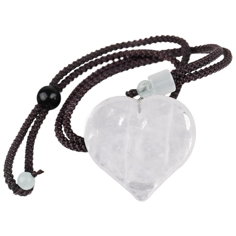 Pendant Necklaces TUMBEELLUWA Love Heart Necklace Reiki Healing Natural Crystal Stone Adjustable Nylon Rope For Couples_voghion.com