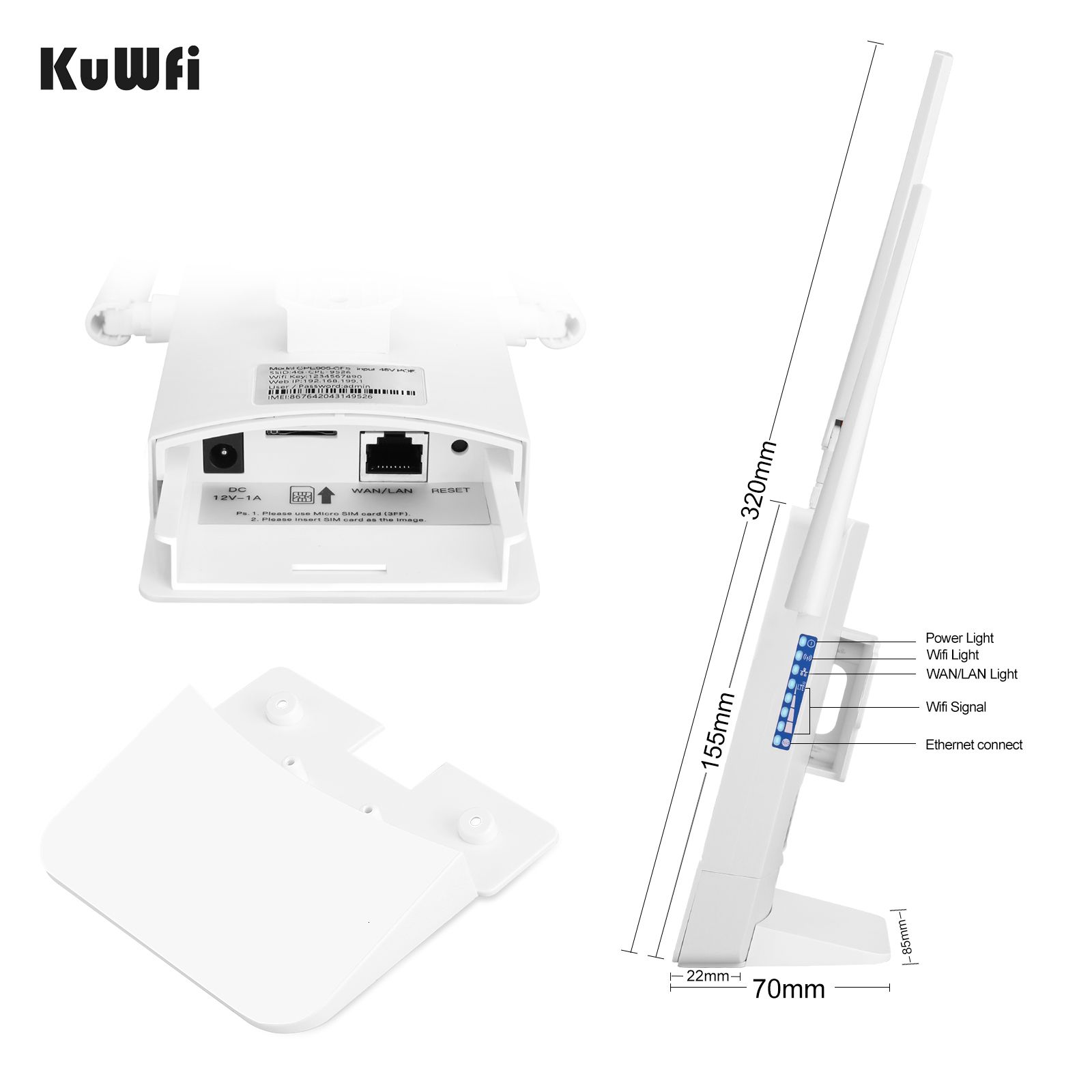 KuWFi Waterproof Outdoor 4G WiFi Router 150Mbps CAT4 LTE Routers 3G/4G SIM  Card Router Modem for IP Camera/Outside WiFi Coverage