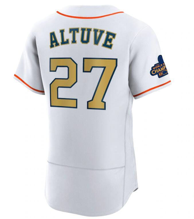 2023 Custom Gold Collection Jose Altuve Jersey Alex Bregman Navy