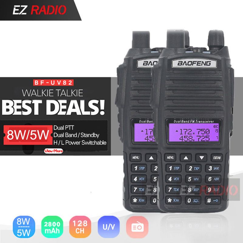 Baofeng UV-82 Walkie Talkie 8W Dual PTT Two Way Radio Dual Band