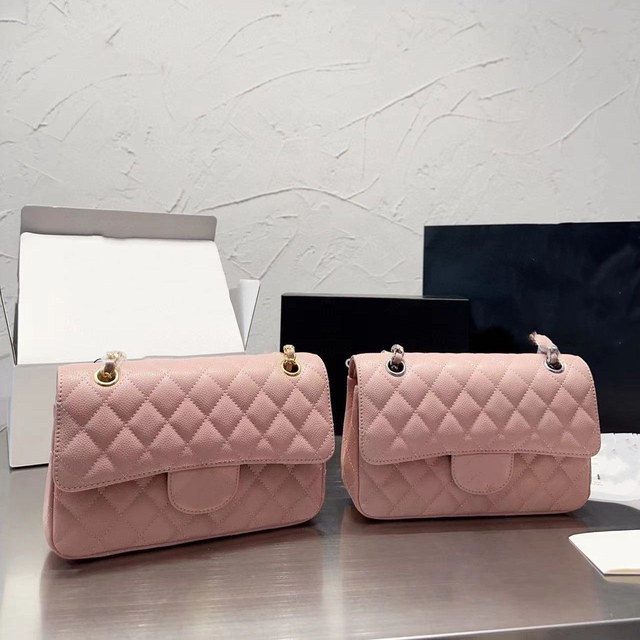 23Cm Big Luxury Brand Classic Flap Bag Caviar Grained Leather
