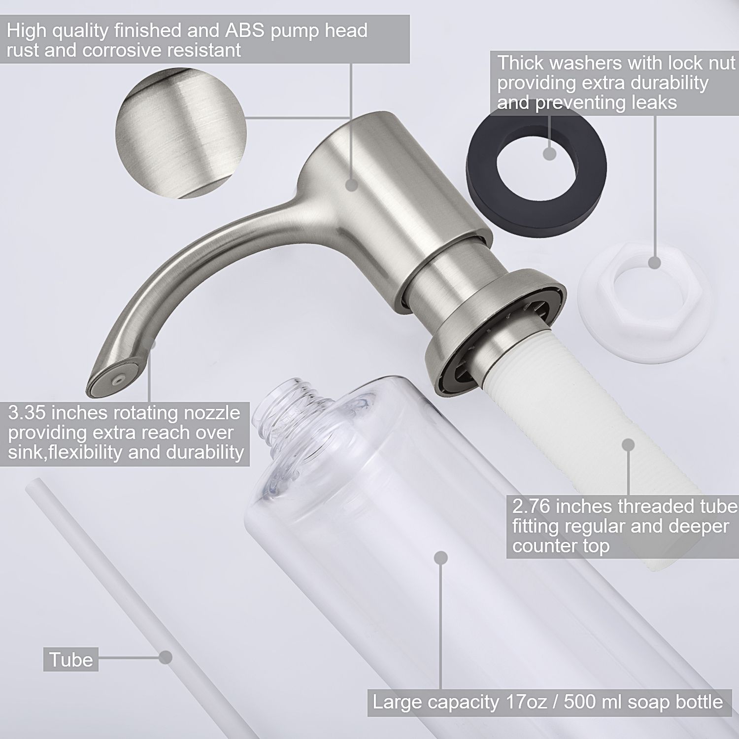 Samodra Brass Soap Dispenser Extension Tube Kit For Kitchen Accessories  Bathroom Metal Built In Liquid Soap Detergent Dispensers