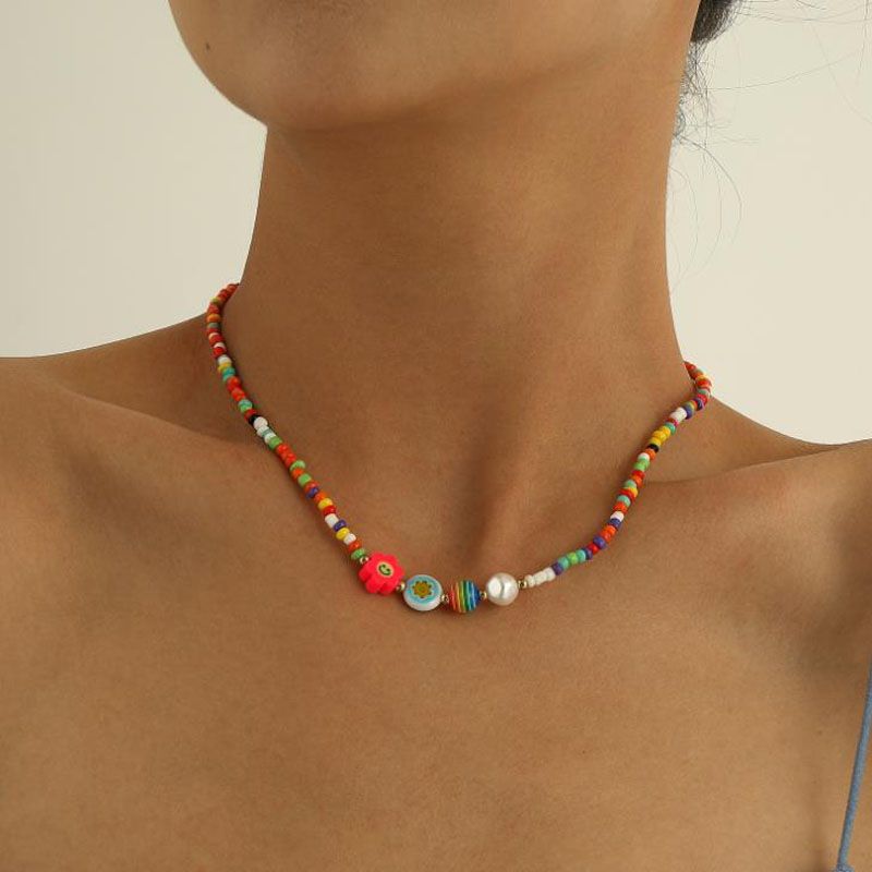 Chains 2023 Summer Boho Colorful Pearl Resin Seeds Beads Handmade Collar Clavicle Choker Necklaces For Women Jewelry_ipsvogv.com