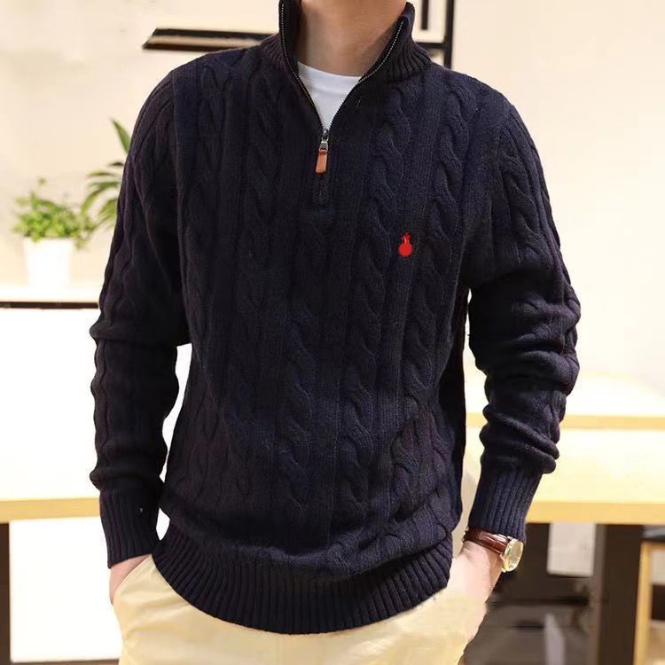 Mens Thick Sweater Designer Polo Half Zipper Ralphs Hoodie Long