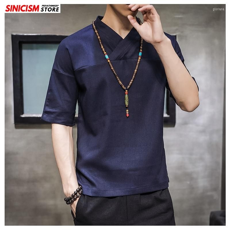Mens T Shirts Sinicism Store 2023 Men Casual V Neck TShirts Plus Size Summer Tees Loose Linen Male Clothes Chinese Style Tops From Gloriana, $31.03 DHgate.Com