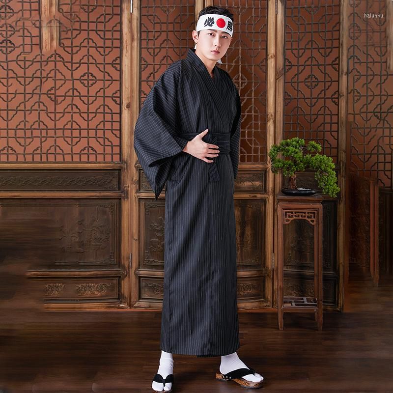 Ethnic Clothing Men Yukata Traditional Cosplay Long Kimono Japanese Samurai  Anime Streetwear Black Striped Print Cardigan From Halunku, $46.86