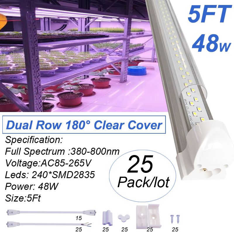 5ft 48W Dual Row 180 ° Clear Cover