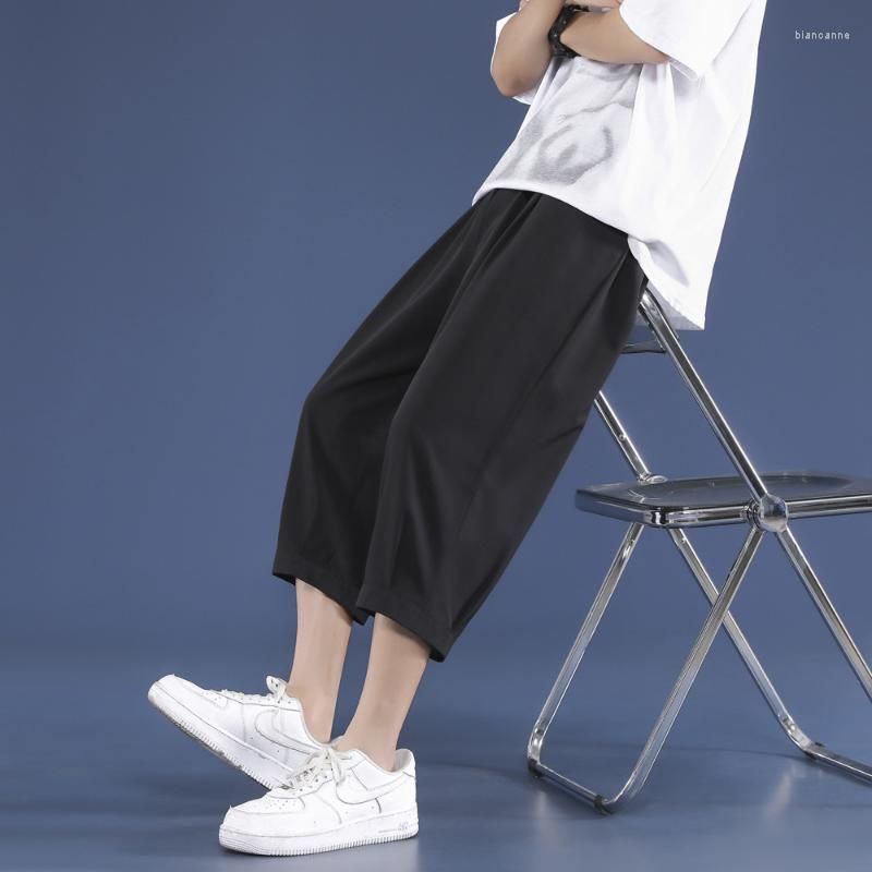 Mens Pants Summer Men'S Cropped Simple Casual Ice Silk Thin Sweatpants Solid  Color Loose For Men From Biancanne, $16.77