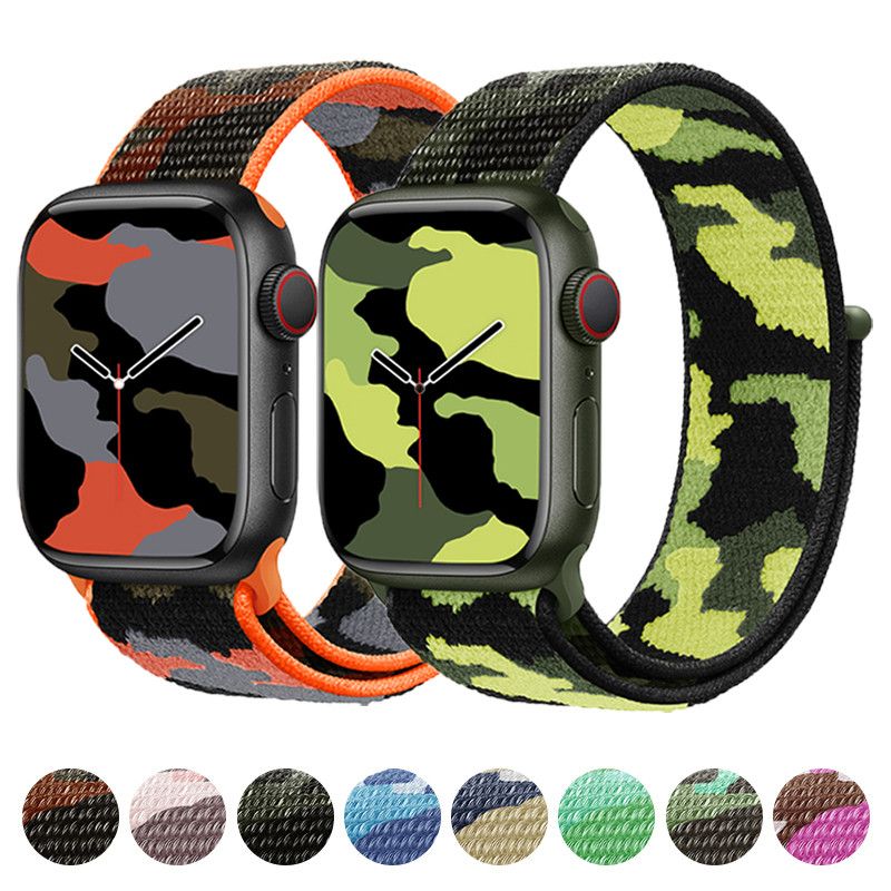 Apple Watch Band Series 7 6 5 4 3 Premium Leather Camouflage Bracelet Correa