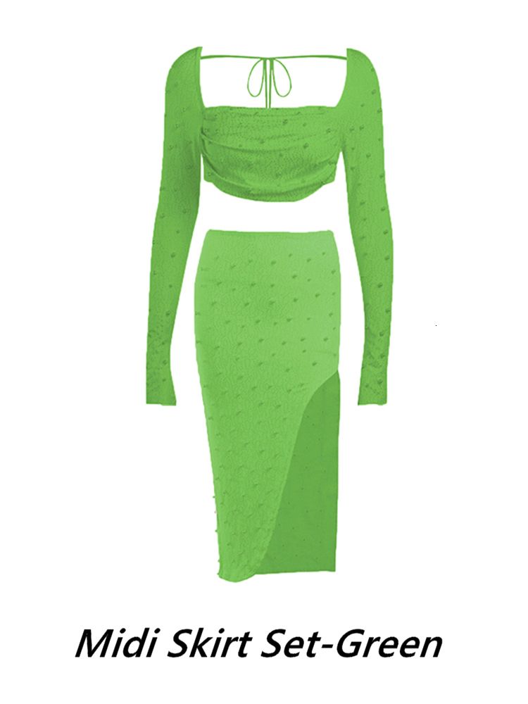 midi skirt set-green