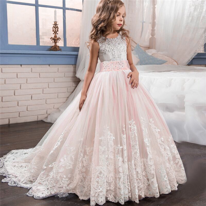 Fancy Flower Girl Prom Mermaid Dress Kids Wedding Tulle Ball Gown Children  Birthday Party Long Dresses Teenager Evening Vestidos