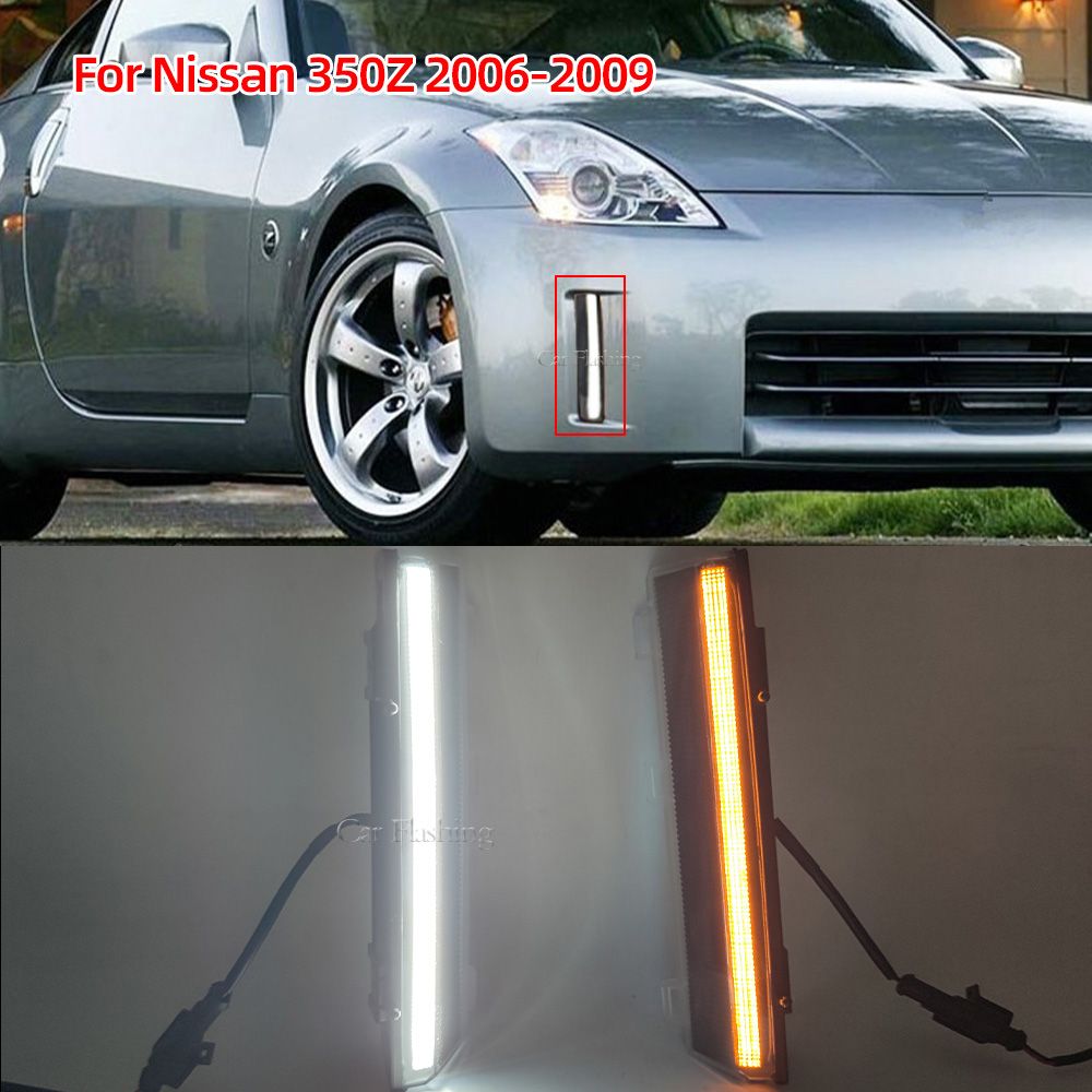 LED バンパーリフレクターライト日産 350Z Z33 LCI 2003-2009 ホワイト DRL Dayitme  ランニングアンバーターンシグナルサイドインジケーターランプ