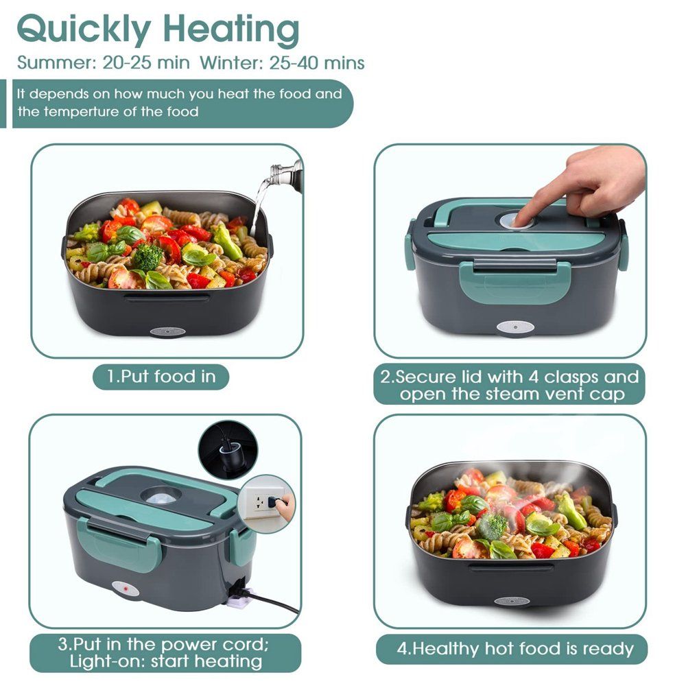 BLUELK Electric Lunch Box for Car and Home,Portable Food Warmer, Reusable  Lunch Bag, with Spoon Fork, 1.5L Large Capacity - Walmart.com