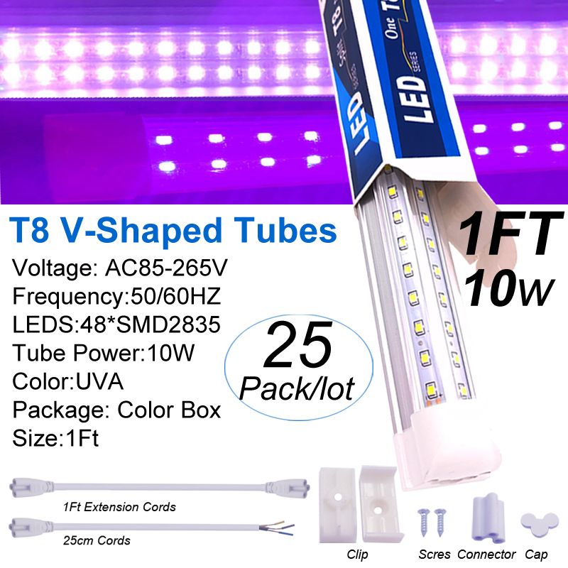 1ft 10W V-şekilli T8 395NM-405NM UVA