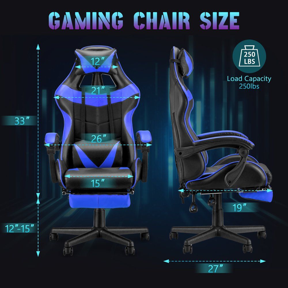 Gaming Chair Computer Massage Chair Reclining Office Chair with Footrest  Lumbar Massage Support Adjustable High Back PU Leather Ergonomic Game Chair