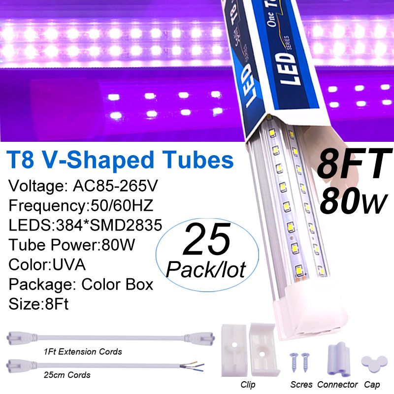 8ft 80W V-vormige T8 395nm-405nm UVA