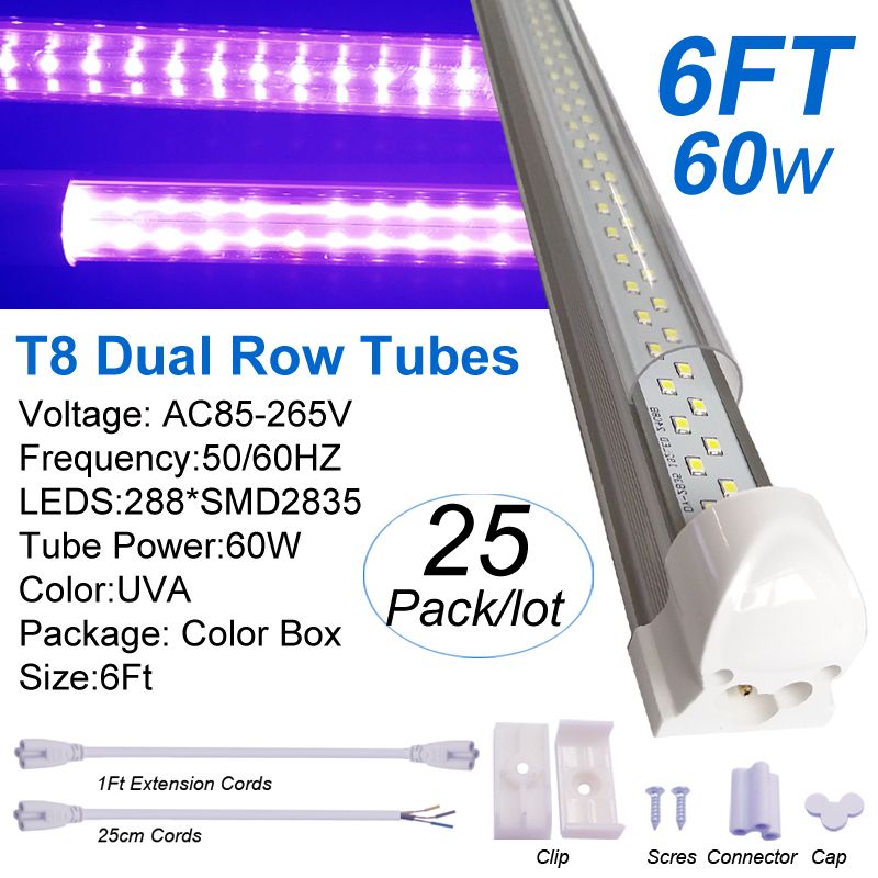 6ft 60W Dual Row T8 395nm-405nm UVA