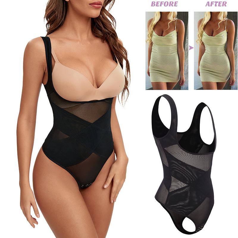 Womens Shapers Mesh Thongs Bodysuit Shapewear Women Seamless Full